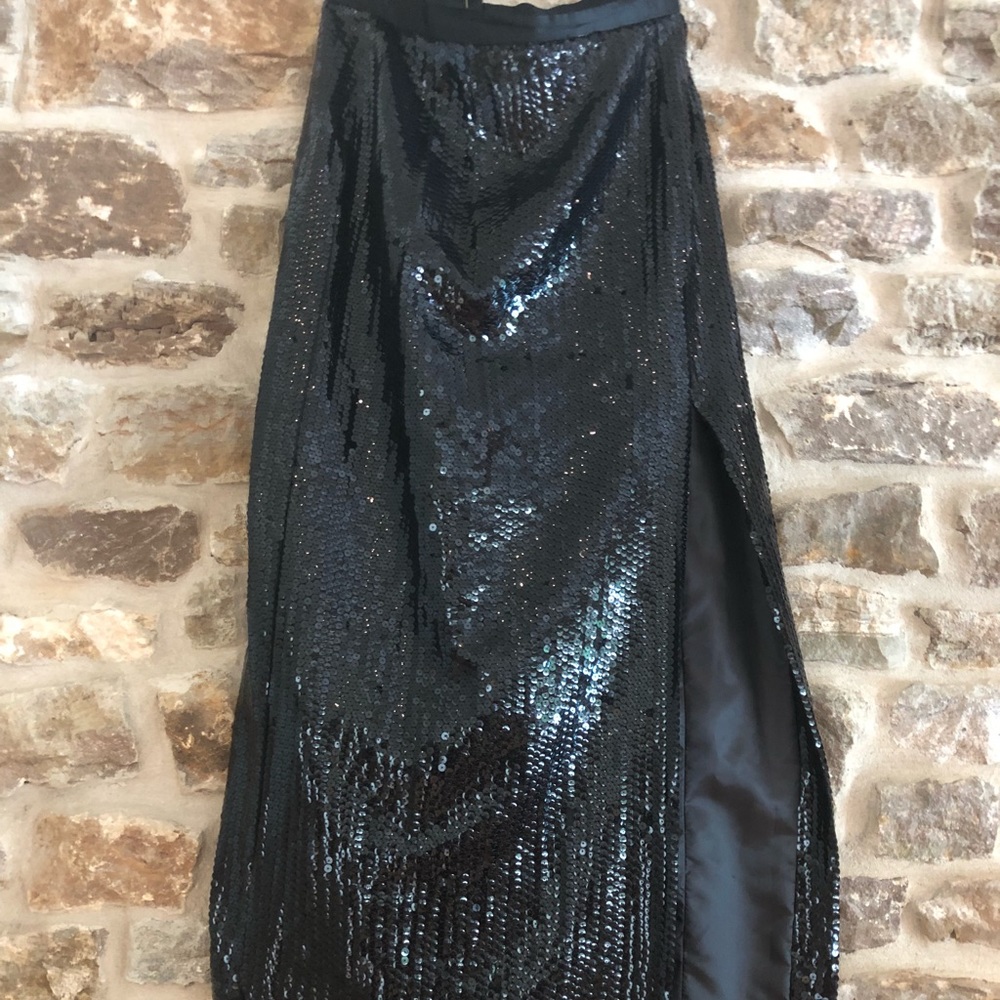 Victor Costa : Long Black Sequin Skirt